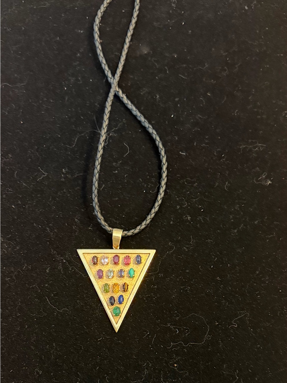 Custom & Handcrafted Vintage 14k Triangle Pendant w/18k Gold/Leather Choker OOAK - Picture 2 of 11
